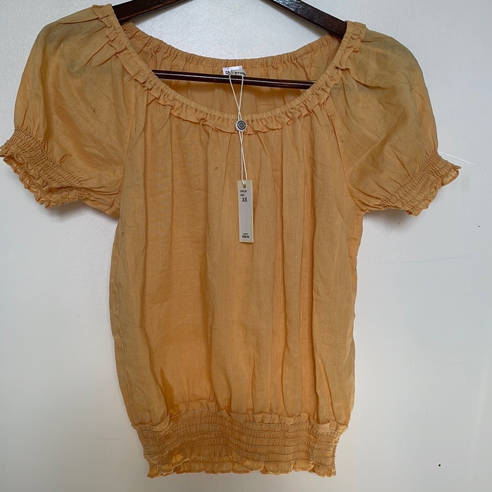 NWT Max Studio Gold gathered Waist Top